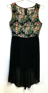 NWT Blu Pepper Womens Black Floral Jacquard Chiffon Bottom High Low Dress Medium - Picture 1 of 11