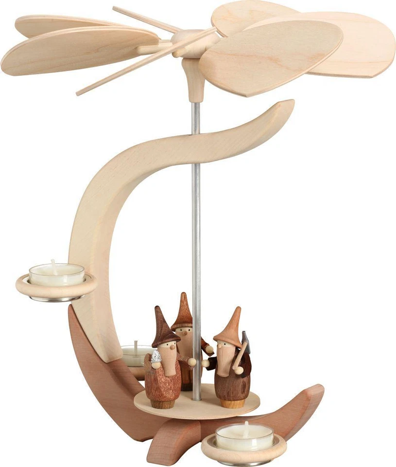 Pirámide C con 3 gnomos Hxwxd = 11 13/16x10 5/8x10 5/8 pulgadas nueva pirámide de madera Foto 1 de 1