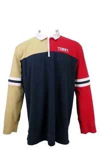 Tommy Hilfiger Polo Shirt Men's 2XL Multi Color Spell Out Long Sleeve - Picture 1 of 11