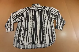 TwoWay Womens Size Small Black Tan Sheer Stripe Long Sleeve Button Front Top New - Picture 1 of 9