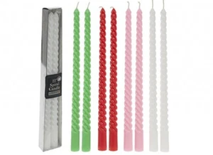 2 x 12" Spiral Candles Assorted Coloured Candles - Red Ivory Green or Pink - Picture 1 of 1