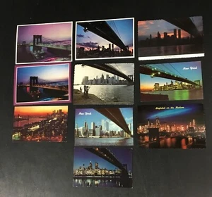 Lot (10) Vintage Postcard New York Brooklyn Bridge World Trade Centers Rare 9/11 - Picture 1 of 2