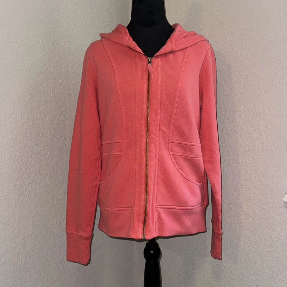 Jaqueta com capuz Lucy feminina grande salmão algodão lã forrada manga longa zíper completo - Imagem 1 de 4