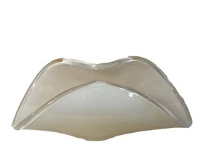 Vtg White Cristal Murano Glass 12” Folded Bowl-Milk White/Pale Gold-Org Label - Picture 1 of 7