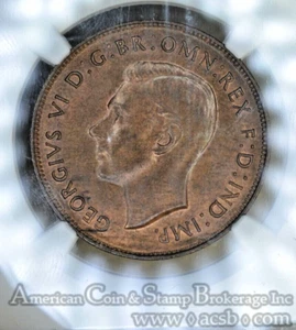 Australia 1 Penny 1947 (m) MS64 RB NGC bronze KM#36 Very Tough Grade - Picture 1 of 9