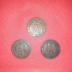 Lot de 3 pièces 2 centimes 1862 A 1854 W 1856 B bronze TTB