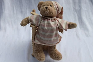 Schmusebär Schlafbärchen Bär Teddybär mit Nachthemd Knopfaugen klein 32 cm - Bild 1 von 2