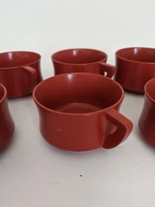 Vintage Brembo Okinawa Red Lacquerware Tea Cups Set of 6 Japan MCM - Picture 1 of 13