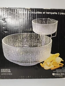 Indiana Glass Vintage Crystal Ice Chip and Dip Set with Holder in Original Box - Picture 1 of 10
