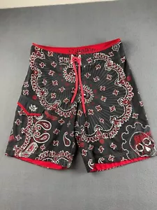 Billabong Swim Trunks Men's 36 Black Floral Paisley Rose Skull Skeleton Baggy - Picture 1 of 13