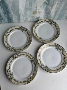 (4) Antique Hand Painted Nippon Dessert Plates 6” Floral Gold Encrusted Moriage - Picture 1 of 4