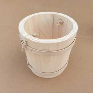 Wooden bucket with a rope as a handle, Diameter 11 cm, Unpainted - Picture 1 of 3
