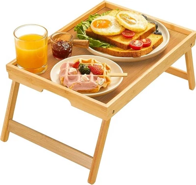 Bamboo Bed Tray Table with Foldable Legs, Sofa, Bed Breakfast Tray - Image 1 of 4