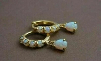 3Ct Pear Simulated Opal Women's Drop & Dangle Earrings 14K Yellow Gold Plated - Image 1 of 3