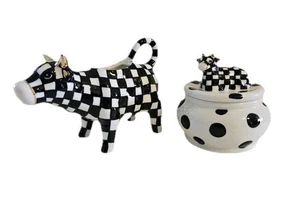 MacKenzie Childs KUH SAHNEKÄNNCHEN und ZUCKER SET Courtly Check nicht mehr im Karton - Bild 1 von 4
