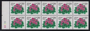1993 African Violets Sc 2486a MNH folded pane plate number K1111 - Picture 1 of 1