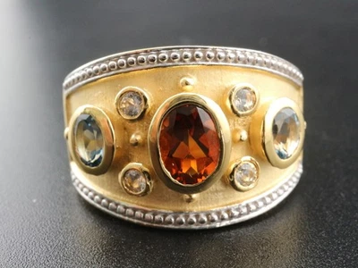 GJ69 * Traumhafter CITRIN & BLAUTOPAS EDELSTEIN RING (21) 9,6gr. 925er SILBER/V - Bild 1 von 4