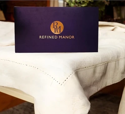 100% Pure Linen Tablecloth | 90X60 | Elegant Hemstitch | Luxury Fabric | White - Image 1 of 4