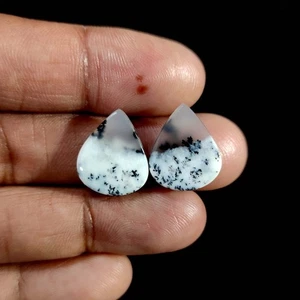 14.00 Cts Dendritic Opal Jewelry Making pear Cabochon Natural 2 Pcs 17x14x3.5 MM - Picture 1 of 7