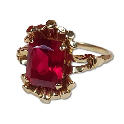 Vtg 10K Gold Radiant Cut Ruby Ring 4.4g Size 9.5 w/ Gift Box, Art Deco - Image 1 of 4