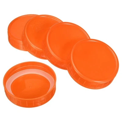 1Set/10pcs 70mm Regular Mouth Plastic Mason Jar Lids w Silicone Seal Ring Orange - Image 1 of 4