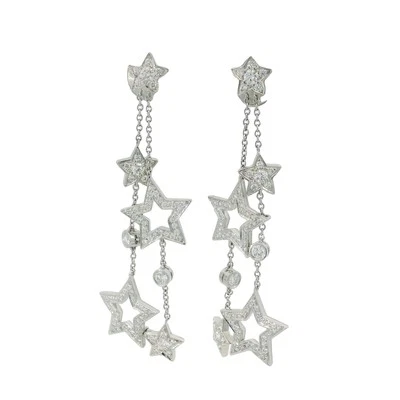 Tiffany & Co. Stars Vintage Platinum Diamond Dangle Drop Earrings ~1.33ctw - Image 1 of 4
