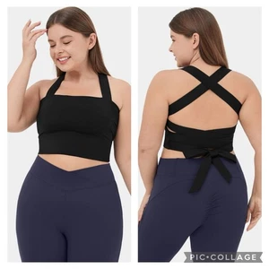 Halara NWT SoftlyZero Padded Tie Back Cropped Plus Size 1X XL Cool Touch Top - Picture 1 of 14
