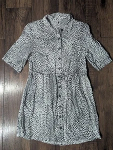 Topshop Womens Black & White Speckled Button Down Dress w/ Waist Tie Size 6 Cute - Picture 1 of 18