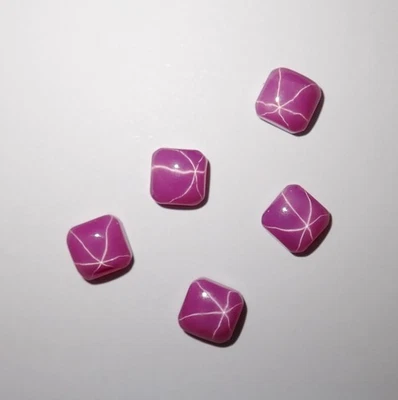 Opaque Star Ruby Square 6x6 mm Cabochon 6 Rayed Lab-created Stone 5 pieces Lot - Image 1 of 4