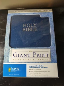 NIV Giant Print HOLY BIBLE Leather Like Navy Clean and Crisp - Foto 1 di 6