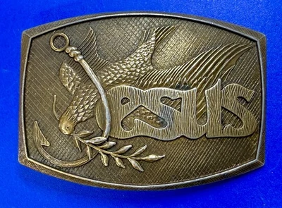 Anzuelo Paloma Rama de Olivo Jesús Fe Religiosa Hebilla de Cinturón por Insignia 1978 Foto 1 de 4