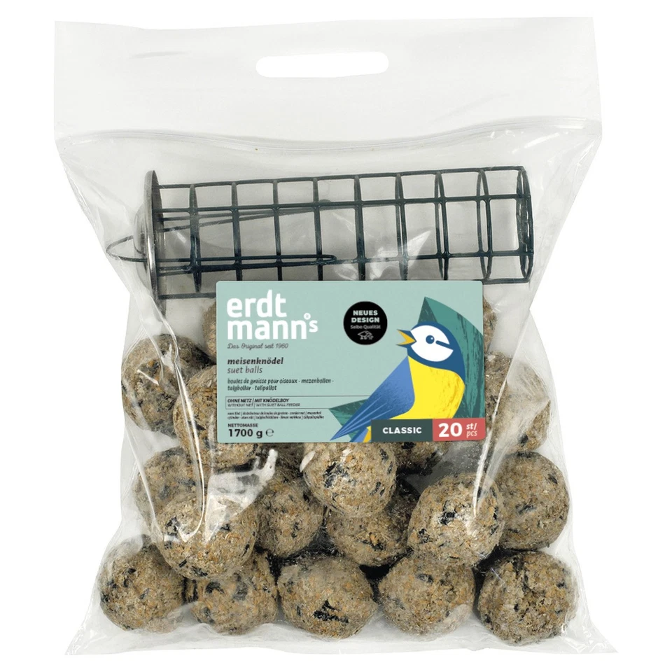 Erdtmanns 20 Meisenknödel ohne Netz + Knödelboy für Wildvögel Futter