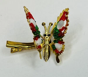 Clip de pelo de colección verde rojo cuentas mariposa alas móviles temblor tono dorado nuevo de stock - Imagen 1 de 4