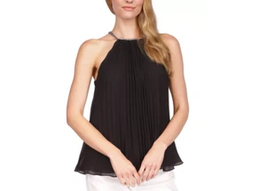 Michael Michael Kors Women Solid Pleated Chain Halter Top Black Size L 7173 - Picture 1 of 3