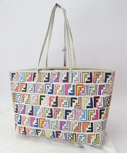 Authentic FENDI White and Multicoors PVC Canvas Tote Bag Purse #60238 - Picture 1 of 16