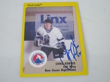 CHRIS KONTOS AUTOGRAPHED 1989 AHL PROCARDS CARD-NEW HAVEN NIGHTHAWKS