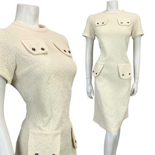 OFF WHITE ABITO OCCASIONE MOD MIDI VINTAGE ANNI '60 70 CREMA SPENTO BIANCO TESTURIZZATO 12