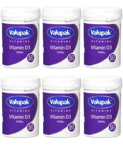 Valupak Vitamin D3 1000iu - 6 x 60 Tablets (6 Pack) (Vegetarian, Halal, Kosher) - Picture 1 of 4
