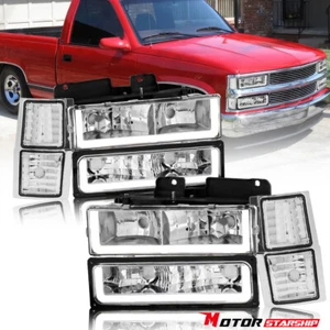 For 1994-1998 Silverado C10 C/K 1500 2500 Chrome DRL Headlights +Bumper Lamp New - Picture 1 of 16