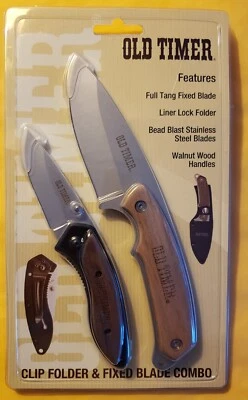 Old Timer Walnut Wood Clip and Fixed Blade Combo w/Sheath (OTP17-22CP) - Image 1 of 2
