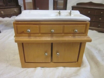 Vintage Concord Dollhouse Miniature Wood Vanity with White Top - Image 1 of 4