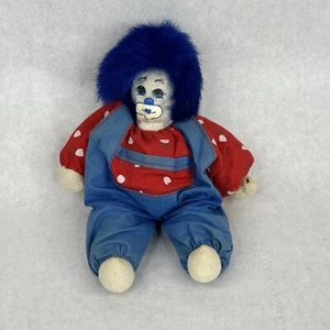 Q Tee Clown Doll 8” Handmade/Hand Painted Blue Hair Red/Blue Outfit Sand Filled* - Picture 1 of 10