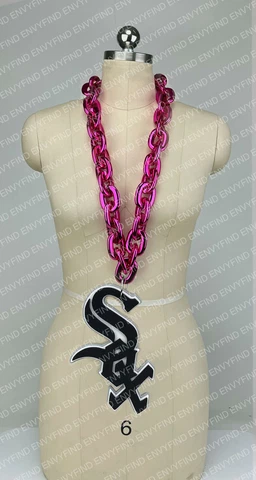 New MLB CHICAGO WHITE SOX HOT PINK Jumbo Big Fan Chain Necklace Foam MI USA Cover