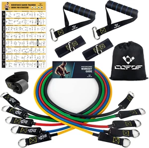 Resistance Bands Set with Yellow Handles, Exercise/Workout/Fitness Bands with Do - Picture 1 of 12