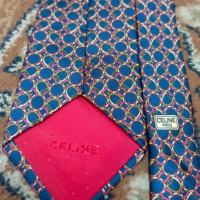 Corbata de cuello geométrica azul marino 100 % seda clásica vintage Celine Paris para hombre Foto 1 de 4