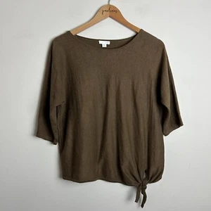 J Jill Top Womens XSP Dark Brown 3/4 Dolman Sleeve Side Tie Linen Blend Shirt - Picture 1 of 7