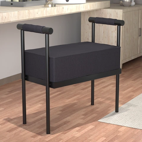 Modern Upholstered Bench Seat-Ottoman Bench with Armrests-Footrest-Foot Stool Cover
