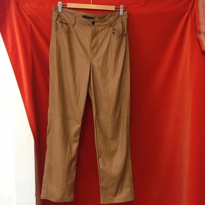 Pantalones Elie Tahari imitación cuero pierna recta camel talla 8 Foto 1 de 4