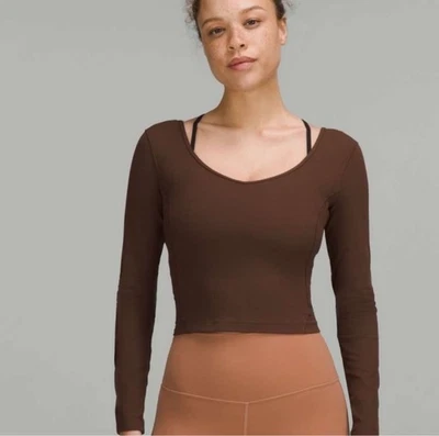 Lululemon Align Long Sleeve Cropped Shirt In Roasted Brown. Sz 6 - Image 1 of 4