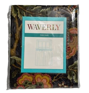 Waverly Imperial Dress Floral Onyx Tier Curtains 100% Cotton 52x36 NIP New - Picture 1 of 3